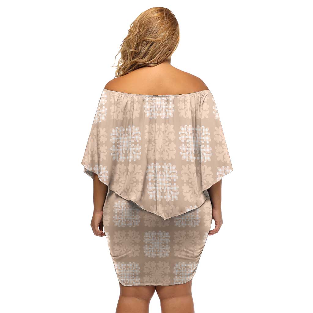 Beige Palaka Quilt Hawaii Family Matching Off Shoulder Short Dress and Hawaiian Shirt Traditional Hawaii-plaid Pattern LT14 - Polynesian Pride