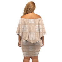 Beige Palaka Quilt Hawaii Family Matching Off Shoulder Short Dress and Hawaiian Shirt Traditional Hawaii-plaid Pattern LT14 - Polynesian Pride