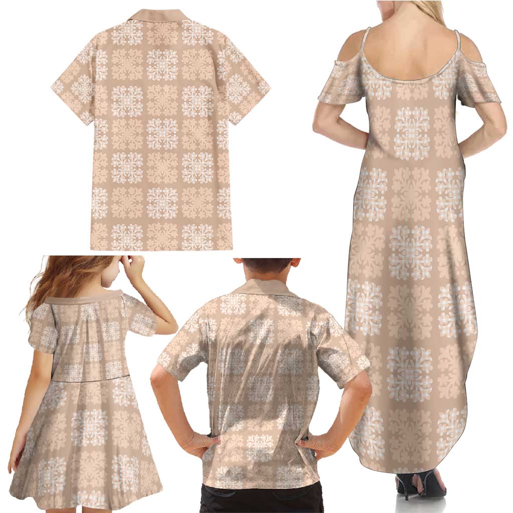Beige Palaka Quilt Hawaii Family Matching Summer Maxi Dress and Hawaiian Shirt Traditional Hawaii-plaid Pattern LT14 - Polynesian Pride