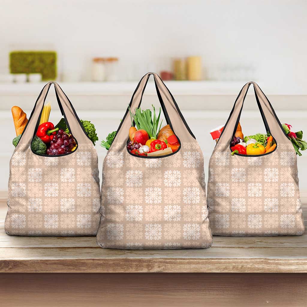 Beige Palaka Quilt Hawaii Grocery Bag Traditional Hawaii-plaid Pattern - Polynesian Pride