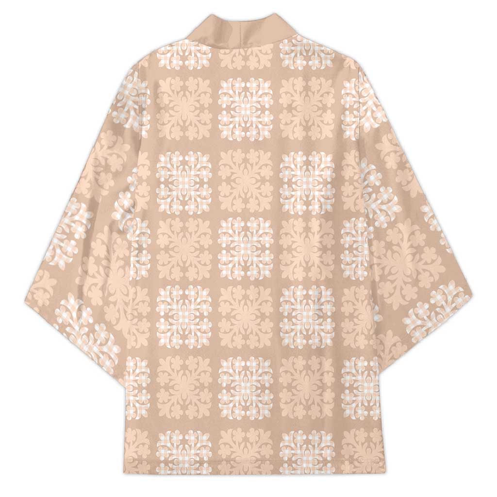 Beige Palaka Quilt Hawaii Kimono Traditional Hawaii-plaid Pattern - Polynesian Pride