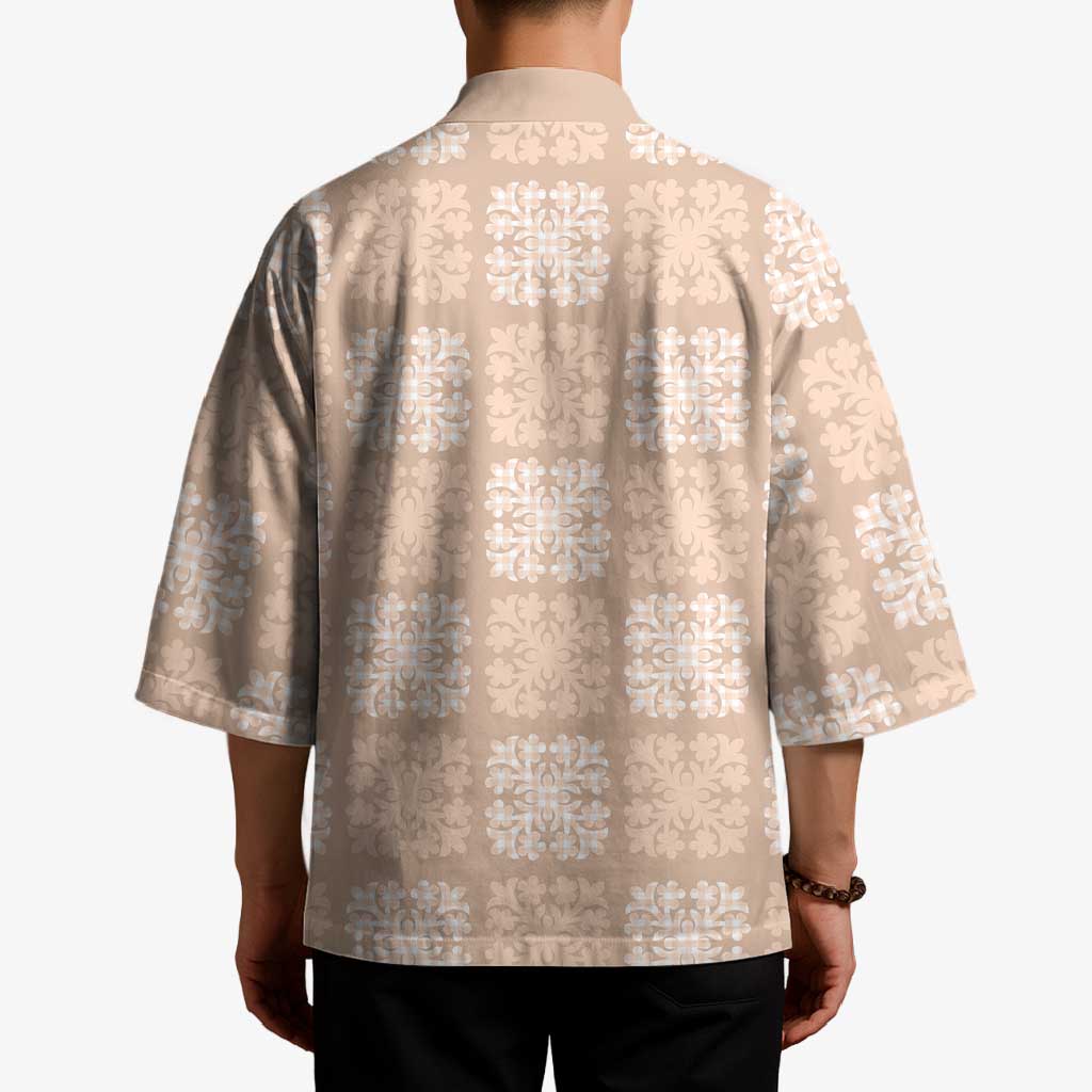 Beige Palaka Quilt Hawaii Kimono Traditional Hawaii-plaid Pattern - Polynesian Pride