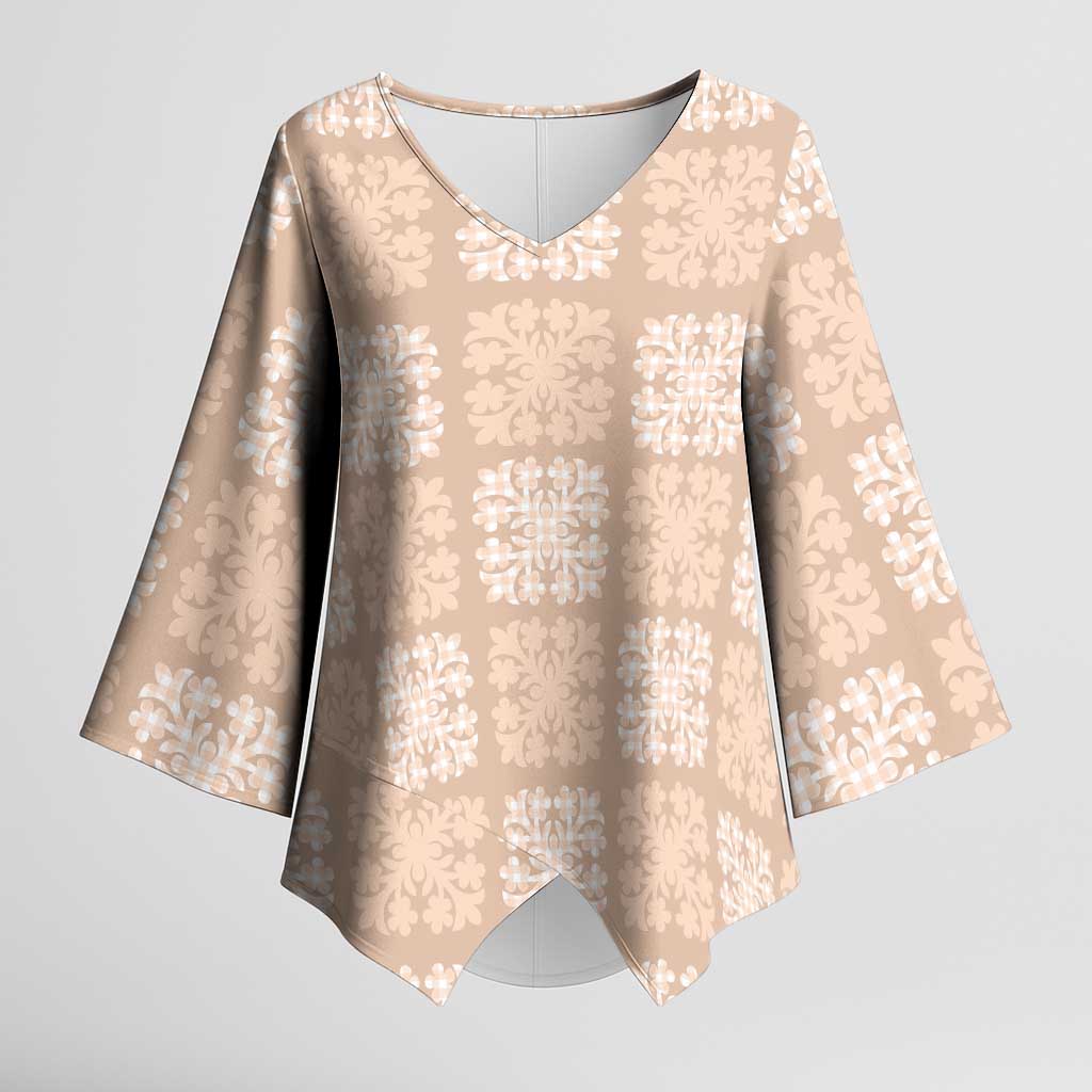 Beige Palaka Quilt Hawaii Kimono Sleeve Blouse Traditional Hawaii-plaid Pattern - Polynesian Pride