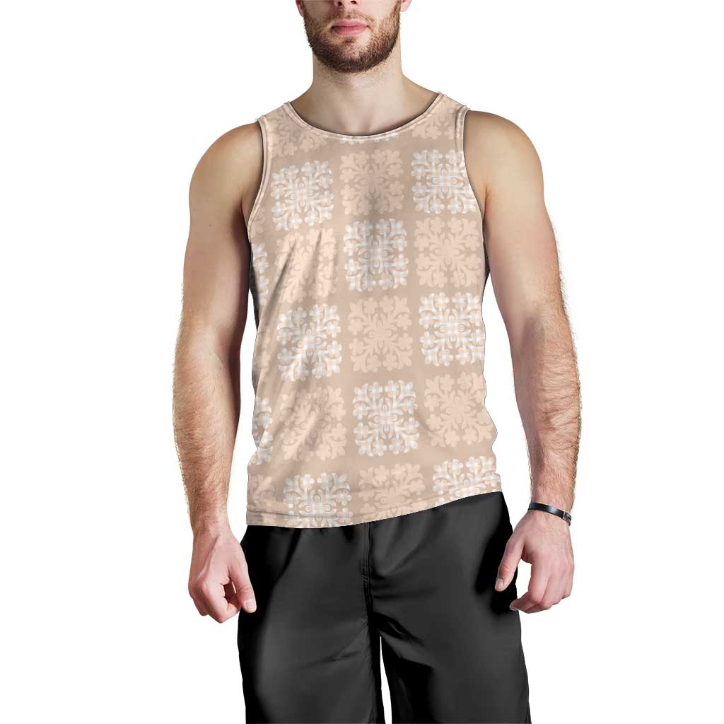 Beige Palaka Quilt Hawaii Men Tank Top Traditional Hawaii-plaid Pattern LT14 - Polynesian Pride