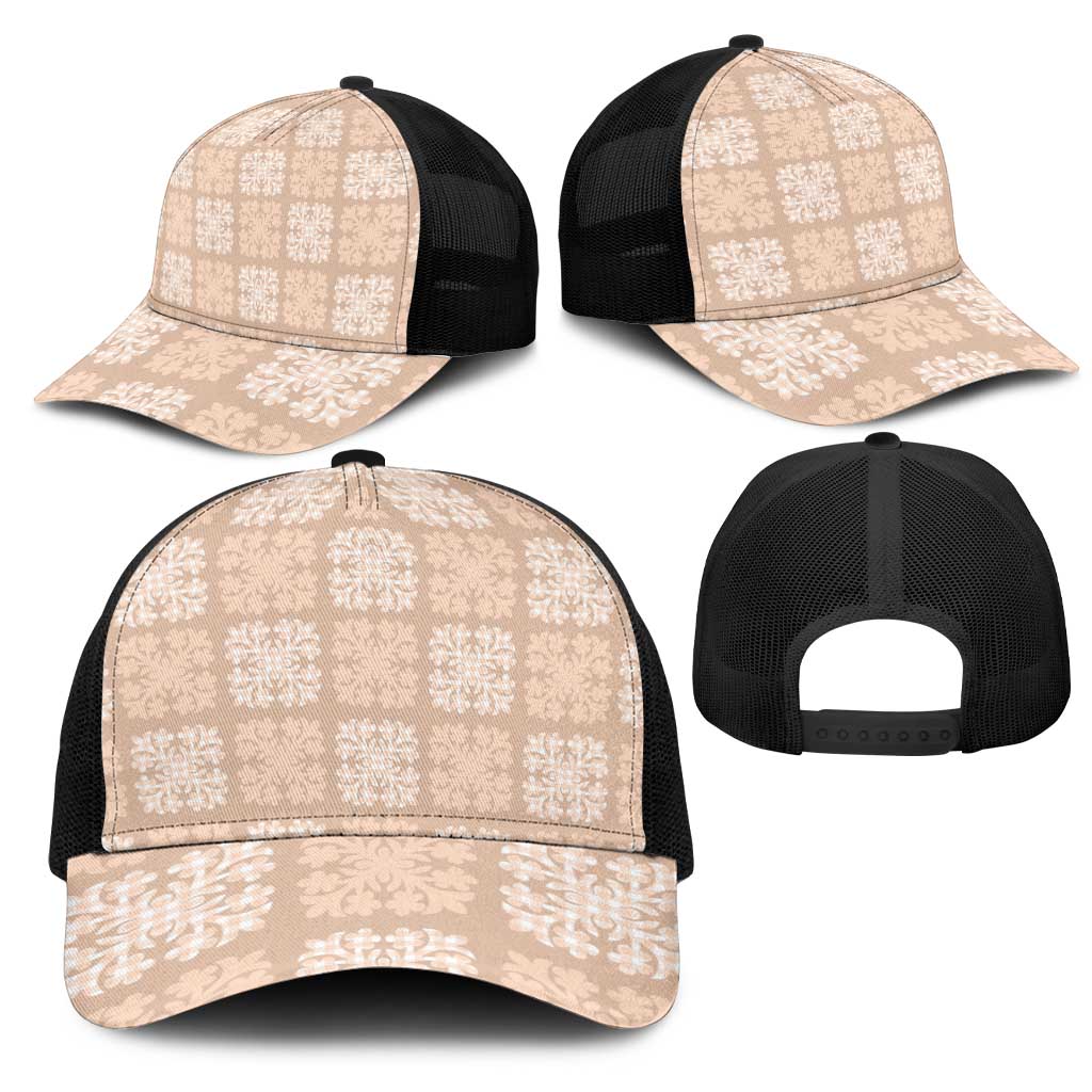 Beige Palaka Quilt Hawaii Mesh Trucker Cap Traditional Hawaii-plaid Pattern - Polynesian Pride