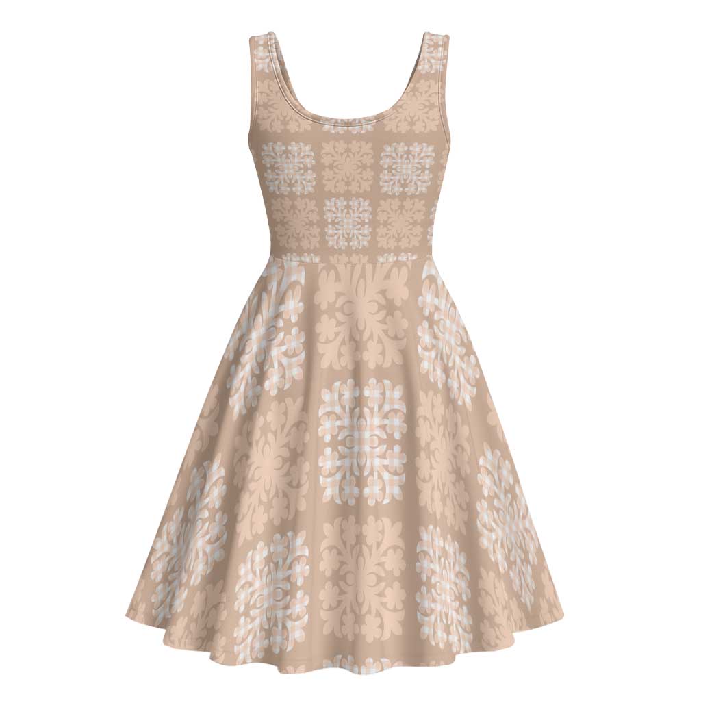 Beige Palaka Quilt Hawaii Midi Dress Traditional Hawaii-plaid Pattern - Polynesian Pride