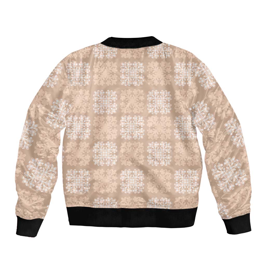 Beige Palaka Quilt Hawaii Sleeve Zip Bomber Jacket Traditional Hawaii-plaid Pattern - Polynesian Pride