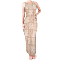 Beige Palaka Quilt Hawaii Tank Maxi Dress Traditional Hawaii-plaid Pattern - Polynesian Pride