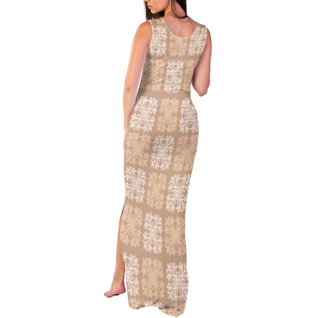 Beige Palaka Quilt Hawaii Tank Maxi Dress Traditional Hawaii-plaid Pattern - Polynesian Pride