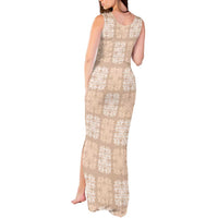 Beige Palaka Quilt Hawaii Tank Maxi Dress Traditional Hawaii-plaid Pattern - Polynesian Pride