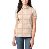 Beige Palaka Quilt Hawaii Women Polo Shirt Traditional Hawaii-plaid Pattern - Polynesian Pride