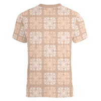 Beige Palaka Quilt Hawaii Women V-Neck T-Shirt Traditional Hawaii-plaid Pattern LT14 - Polynesian Pride