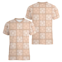 Beige Palaka Quilt Hawaii Women V-Neck T-Shirt Traditional Hawaii-plaid Pattern LT14 - Polynesian Pride