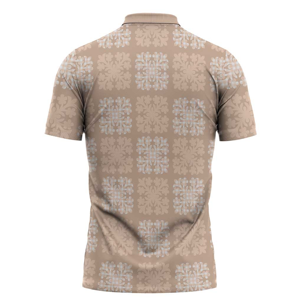 Beige Palaka Quilt Hawaii Zipper Polo Shirt Traditional Hawaii-plaid Pattern - Polynesian Pride