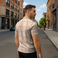 Beige Palaka Quilt Hawaii Zipper Polo Shirt Traditional Hawaii-plaid Pattern - Polynesian Pride