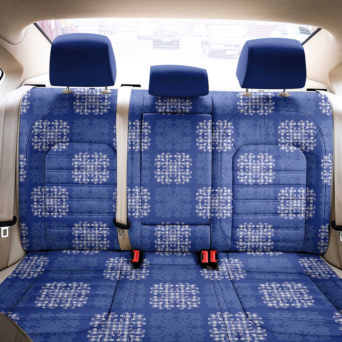 Royal Blue Palaka Quilt Hawaii Back Car Seat Cover Traditional Hawaii-plaid Pattern - Polynesian Pride
