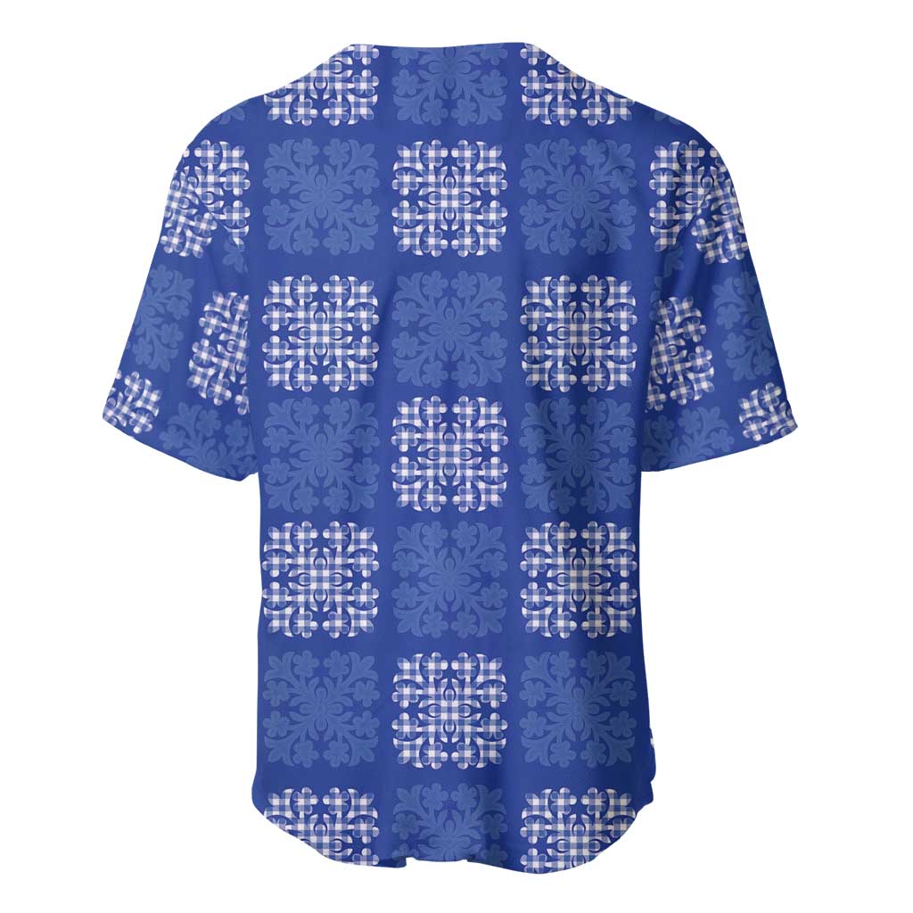 Royal Blue Palaka Quilt Hawaii Baseball Jersey Traditional Hawaii-plaid Pattern LT14 - Polynesian Pride