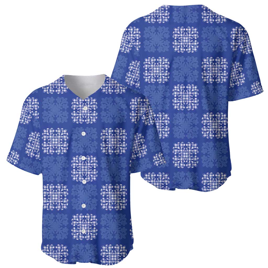 Royal Blue Palaka Quilt Hawaii Baseball Jersey Traditional Hawaii-plaid Pattern LT14 - Polynesian Pride