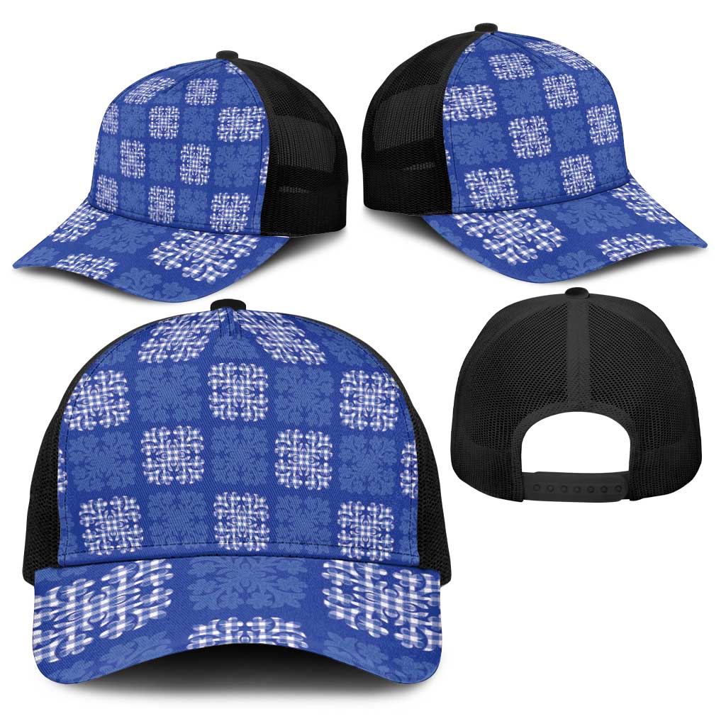 Royal Blue Palaka Quilt Hawaii Baseball Net Cap Traditional Hawaii-plaid Pattern - Polynesian Pride