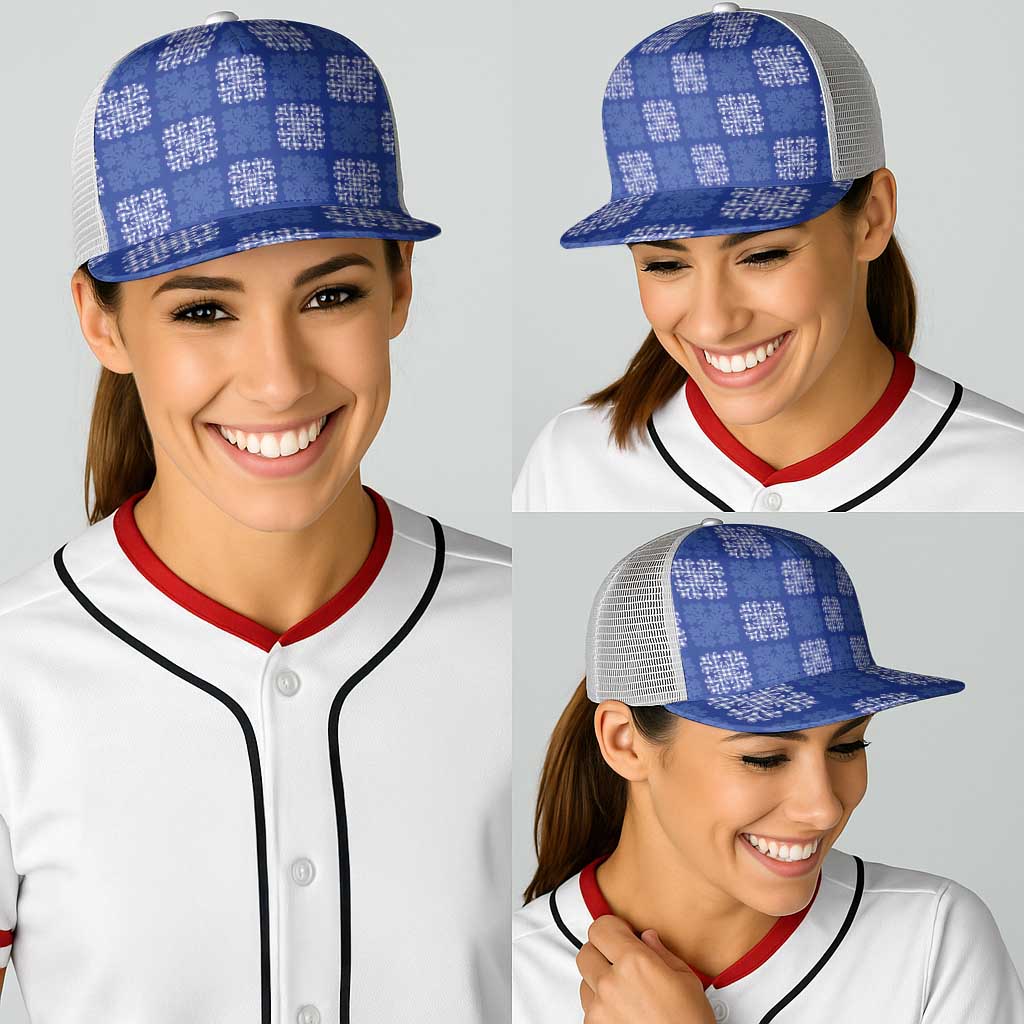 Royal Blue Palaka Quilt Hawaii Baseball Net Cap Traditional Hawaii-plaid Pattern - Polynesian Pride