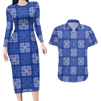 Royal Blue Palaka Quilt Hawaii Couples Matching Long Sleeve Bodycon Dress and Hawaiian Shirt Traditional Hawaii-plaid Pattern LT14 Royal Blue - Polynesian Pride
