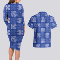 Royal Blue Palaka Quilt Hawaii Couples Matching Long Sleeve Bodycon Dress and Hawaiian Shirt Traditional Hawaii-plaid Pattern LT14 - Polynesian Pride