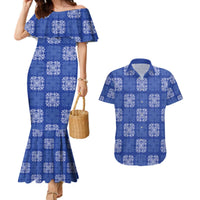 Royal Blue Palaka Quilt Hawaii Couples Matching Mermaid Dress and Hawaiian Shirt Traditional Hawaii-plaid Pattern LT14 Royal Blue - Polynesian Pride