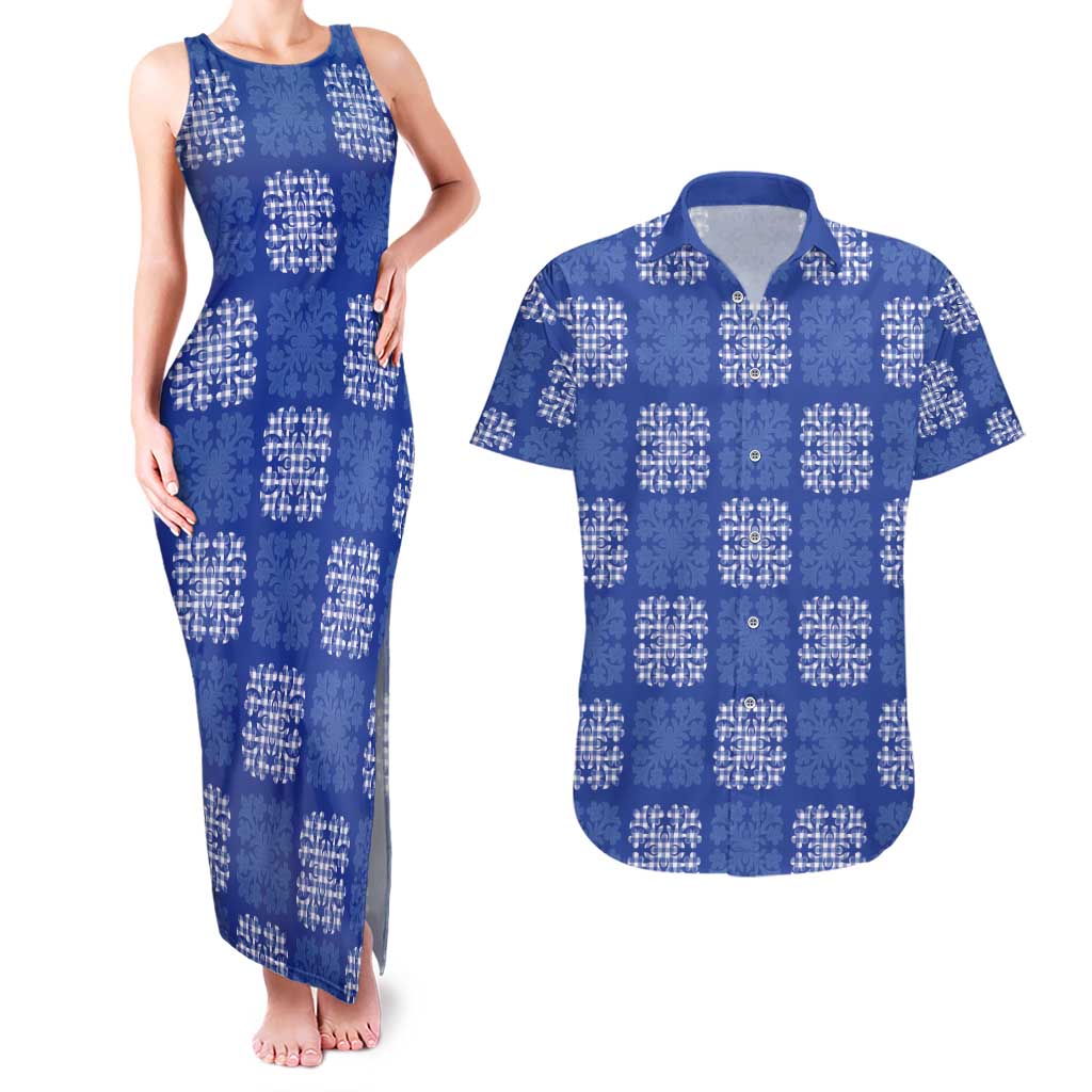 Royal Blue Palaka Quilt Hawaii Couples Matching Tank Maxi Dress and Hawaiian Shirt Traditional Hawaii-plaid Pattern LT14 Royal Blue - Polynesian Pride