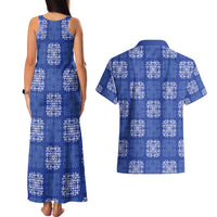 Royal Blue Palaka Quilt Hawaii Couples Matching Tank Maxi Dress and Hawaiian Shirt Traditional Hawaii-plaid Pattern LT14 - Polynesian Pride