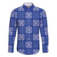 Royal Blue Palaka Quilt Hawaii Family Matching Long Sleeve Bodycon Dress and Hawaiian Shirt Traditional Hawaii-plaid Pattern LT14 Dad's Shirt - Long Sleeve Royal Blue - Polynesian Pride