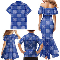 Royal Blue Palaka Quilt Hawaii Family Matching Mermaid Dress and Hawaiian Shirt Traditional Hawaii-plaid Pattern LT14 - Polynesian Pride