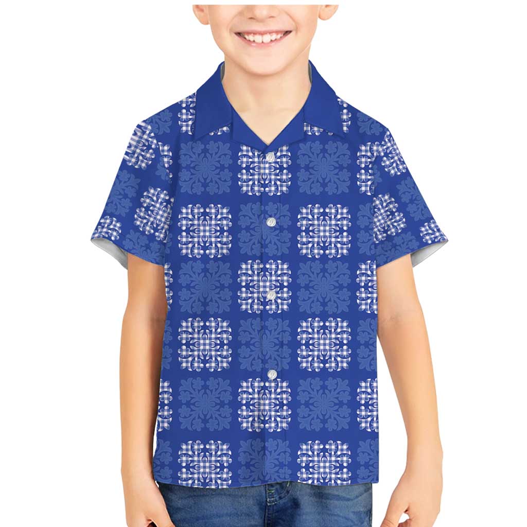 Royal Blue Palaka Quilt Hawaii Family Matching Mermaid Dress and Hawaiian Shirt Traditional Hawaii-plaid Pattern LT14 Son's Shirt Royal Blue - Polynesian Pride