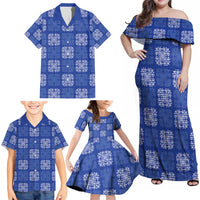 Royal Blue Palaka Quilt Hawaii Family Matching Off Shoulder Maxi Dress and Hawaiian Shirt Traditional Hawaii-plaid Pattern LT14 - Polynesian Pride