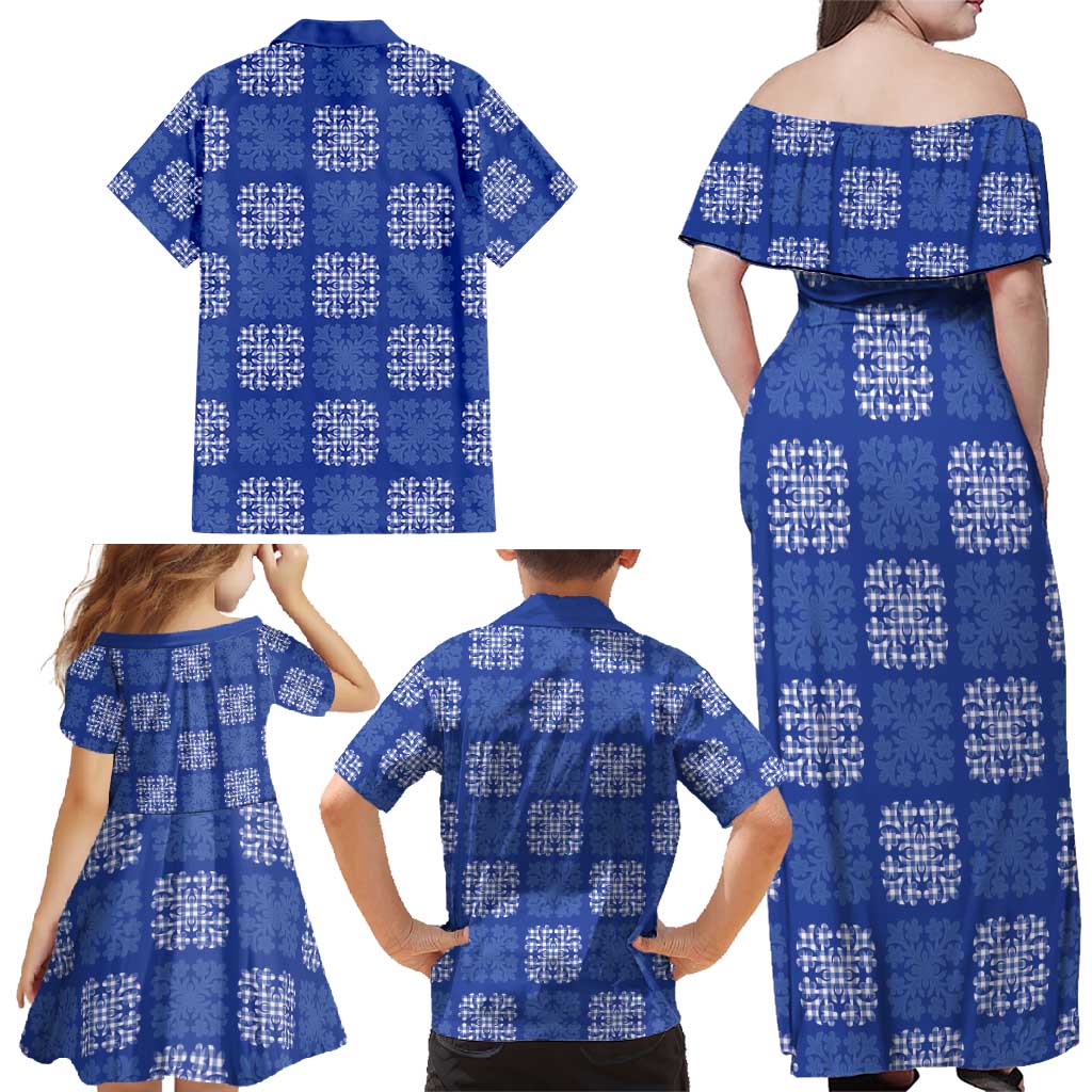 Royal Blue Palaka Quilt Hawaii Family Matching Off Shoulder Maxi Dress and Hawaiian Shirt Traditional Hawaii-plaid Pattern LT14 - Polynesian Pride