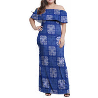 Royal Blue Palaka Quilt Hawaii Family Matching Off Shoulder Maxi Dress and Hawaiian Shirt Traditional Hawaii-plaid Pattern LT14 Mom's Dress Royal Blue - Polynesian Pride