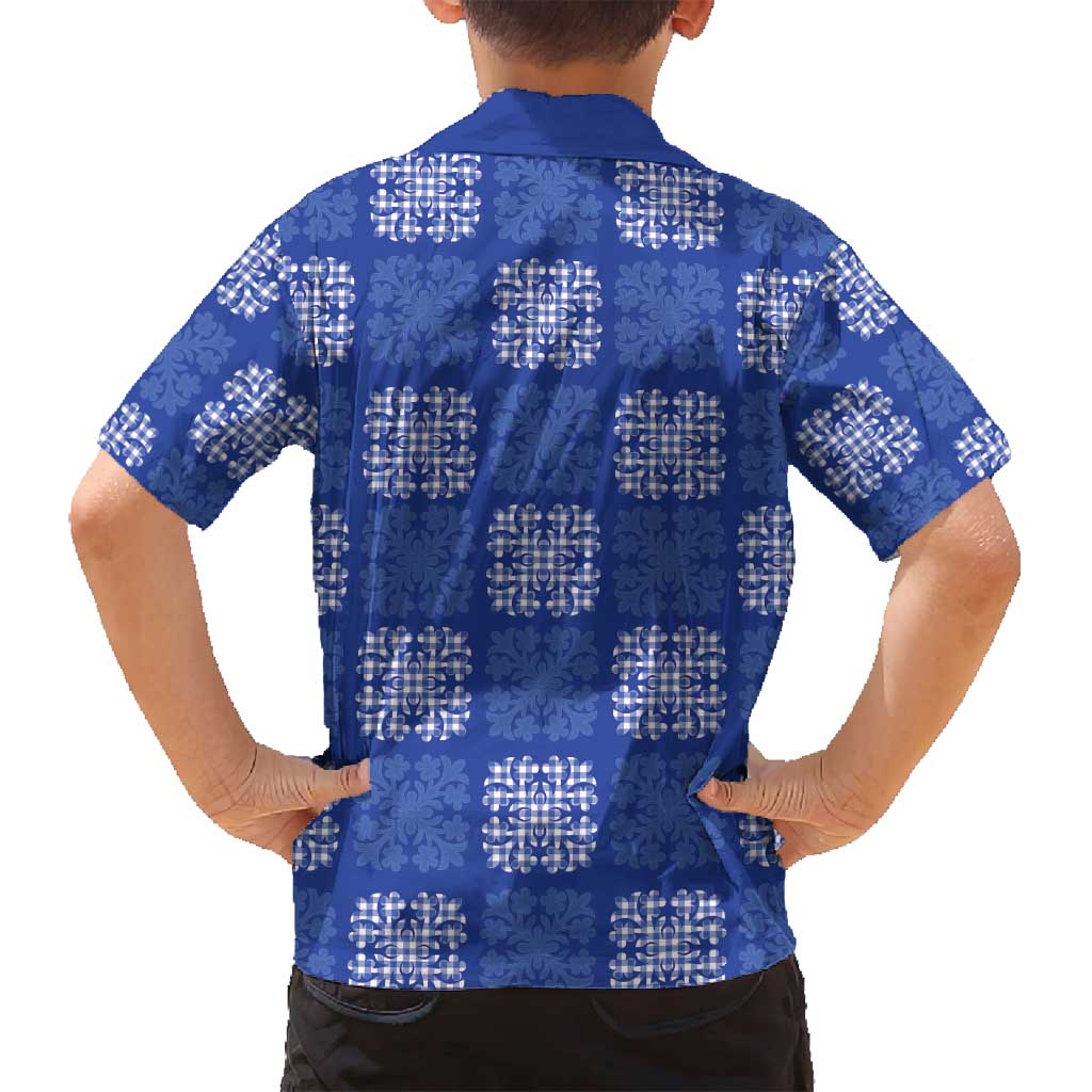 Royal Blue Palaka Quilt Hawaii Family Matching Puletasi and Hawaiian Shirt Traditional Hawaii-plaid Pattern LT14 - Polynesian Pride