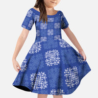 Royal Blue Palaka Quilt Hawaii Family Matching Puletasi and Hawaiian Shirt Traditional Hawaii-plaid Pattern LT14 Daughter's Dress Royal Blue - Polynesian Pride