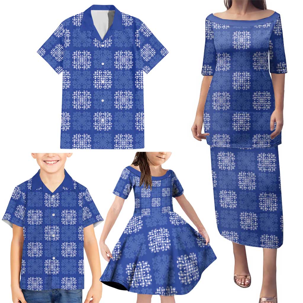 Royal Blue Palaka Quilt Hawaii Family Matching Puletasi and Hawaiian Shirt Traditional Hawaii-plaid Pattern LT14 - Polynesian Pride