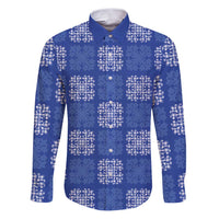 Royal Blue Palaka Quilt Hawaii Family Matching Puletasi and Hawaiian Shirt Traditional Hawaii-plaid Pattern LT14 Dad's Shirt - Long Sleeve Royal Blue - Polynesian Pride