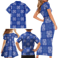 Royal Blue Palaka Quilt Hawaii Family Matching Short Sleeve Bodycon Dress and Hawaiian Shirt Traditional Hawaii-plaid Pattern LT14 - Polynesian Pride