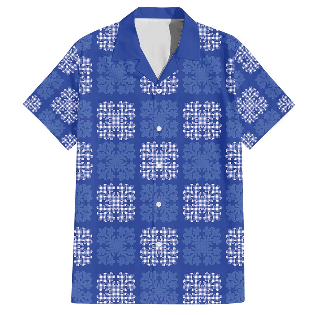 Royal Blue Palaka Quilt Hawaii Family Matching Short Sleeve Bodycon Dress and Hawaiian Shirt Traditional Hawaii-plaid Pattern LT14 Dad's Shirt - Short Sleeve Royal Blue - Polynesian Pride