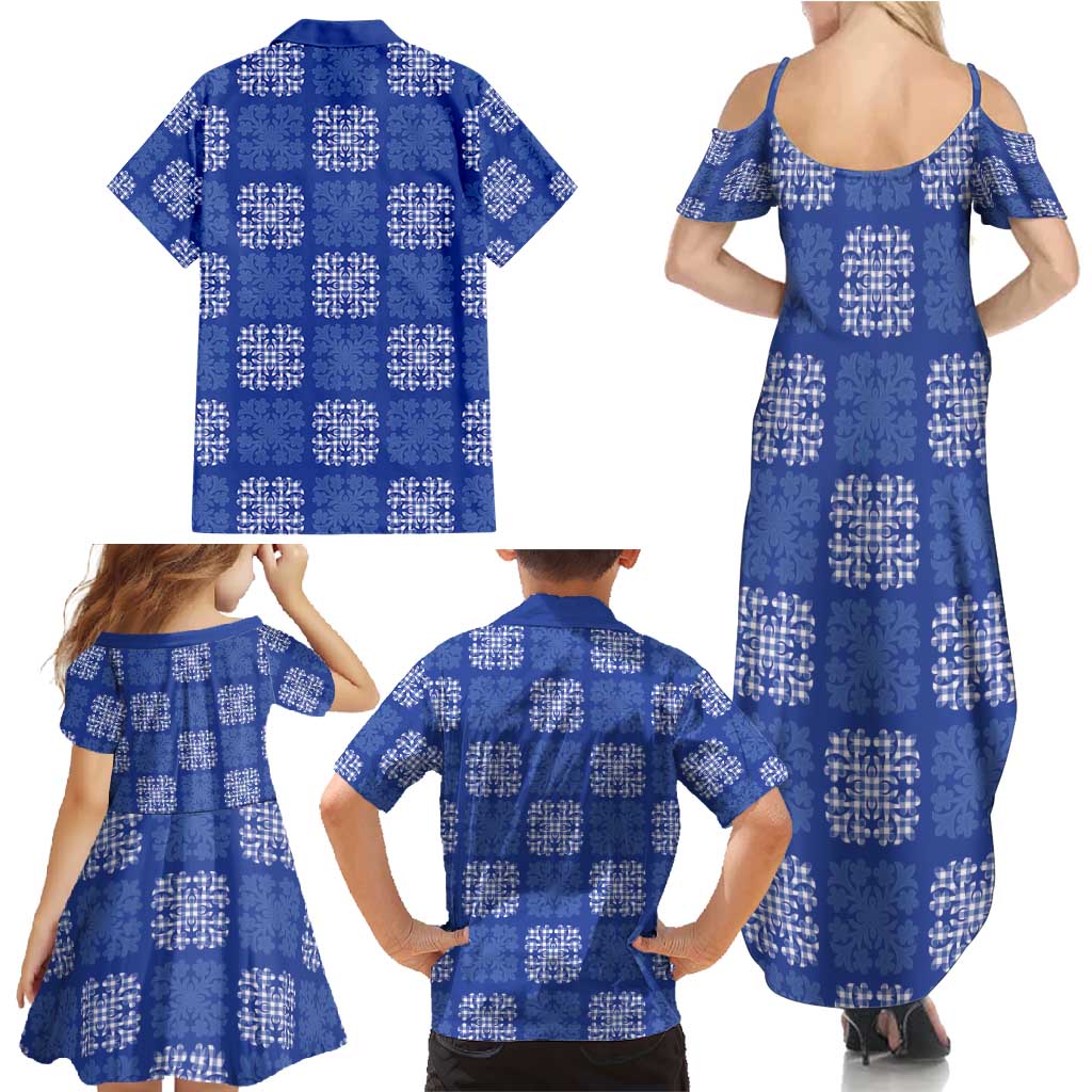 Royal Blue Palaka Quilt Hawaii Family Matching Summer Maxi Dress and Hawaiian Shirt Traditional Hawaii-plaid Pattern LT14 - Polynesian Pride