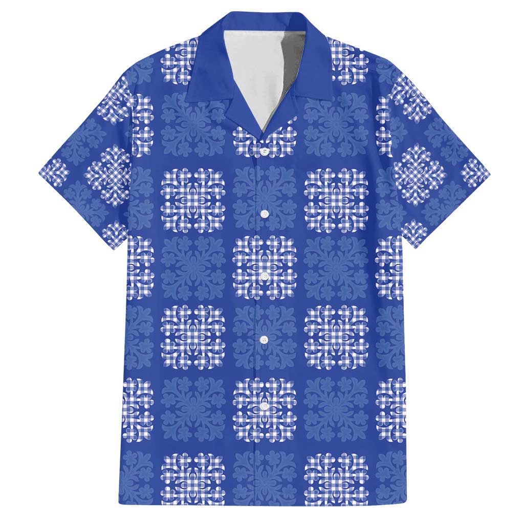 Royal Blue Palaka Quilt Hawaii Family Matching Summer Maxi Dress and Hawaiian Shirt Traditional Hawaii-plaid Pattern LT14 Dad's Shirt - Short Sleeve Royal Blue - Polynesian Pride