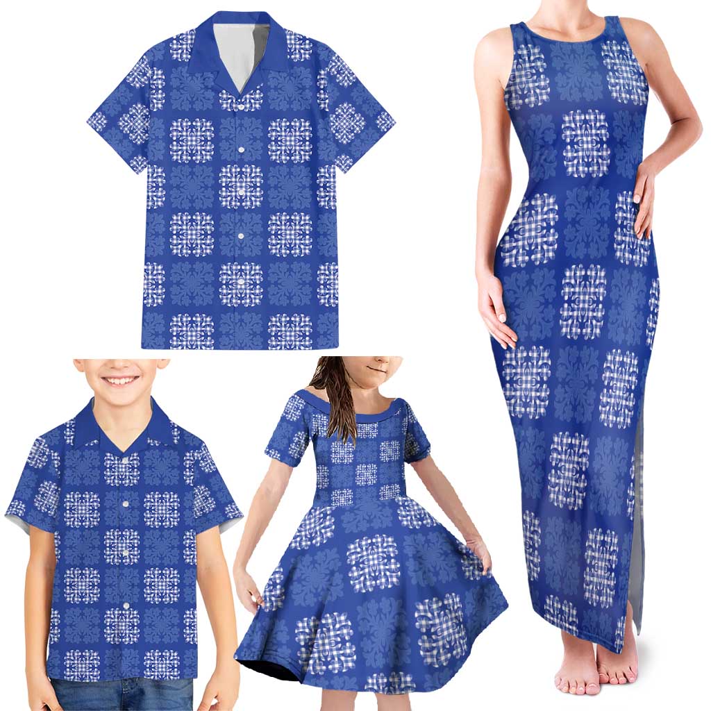 Royal Blue Palaka Quilt Hawaii Family Matching Tank Maxi Dress and Hawaiian Shirt Traditional Hawaii-plaid Pattern LT14 - Polynesian Pride