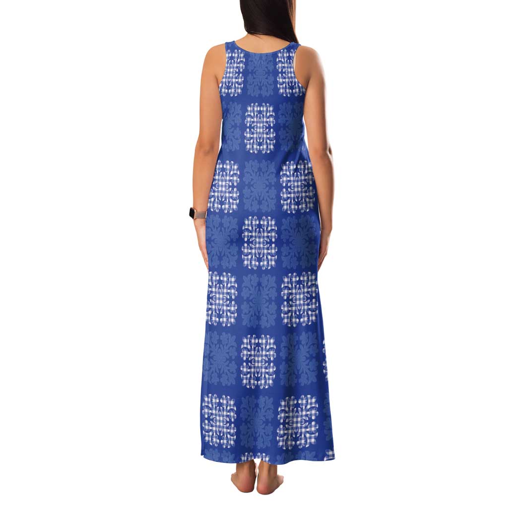 Royal Blue Palaka Quilt Hawaii Family Matching Tank Maxi Dress and Hawaiian Shirt Traditional Hawaii-plaid Pattern LT14 - Polynesian Pride
