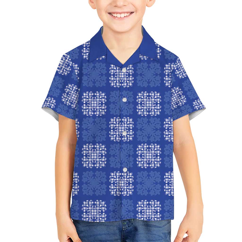 Royal Blue Palaka Quilt Hawaii Family Matching Tank Maxi Dress and Hawaiian Shirt Traditional Hawaii-plaid Pattern LT14 Son's Shirt Royal Blue - Polynesian Pride