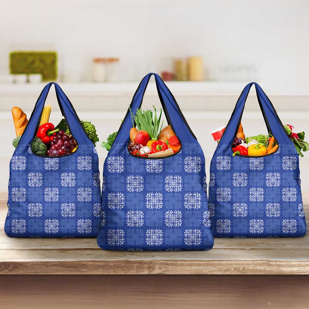 Royal Blue Palaka Quilt Hawaii Grocery Bag Traditional Hawaii-plaid Pattern - Polynesian Pride