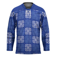 Royal Blue Palaka Quilt Hawaii Hockey Jersey Traditional Hawaii-plaid Pattern - Polynesian Pride