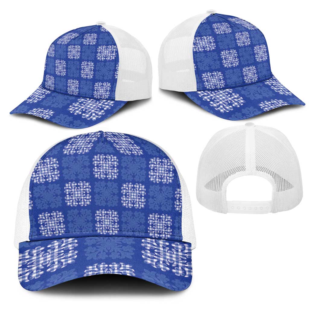 Royal Blue Palaka Quilt Hawaii Mesh Trucker Cap Traditional Hawaii-plaid Pattern - Polynesian Pride