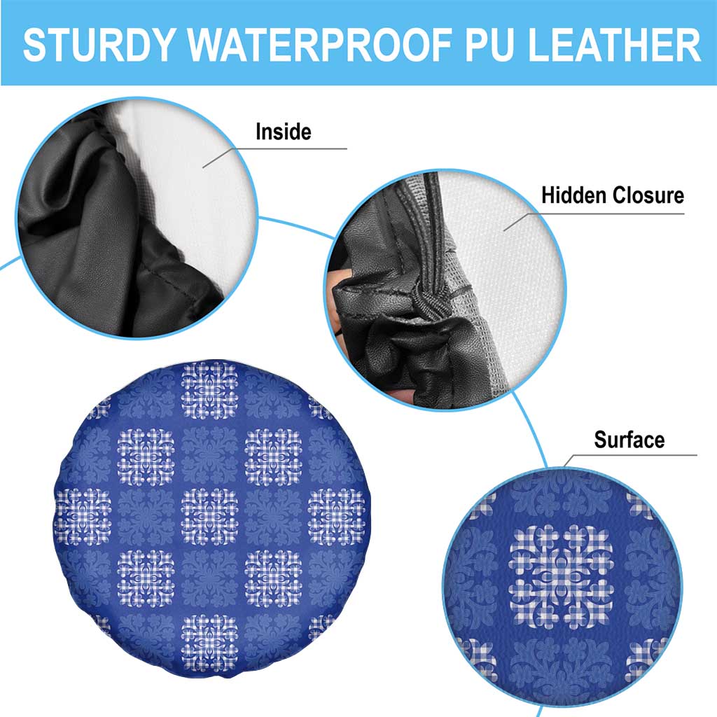Royal Blue Palaka Quilt Hawaii Spare Tire Cover Traditional Hawaii-plaid Pattern - Polynesian Pride